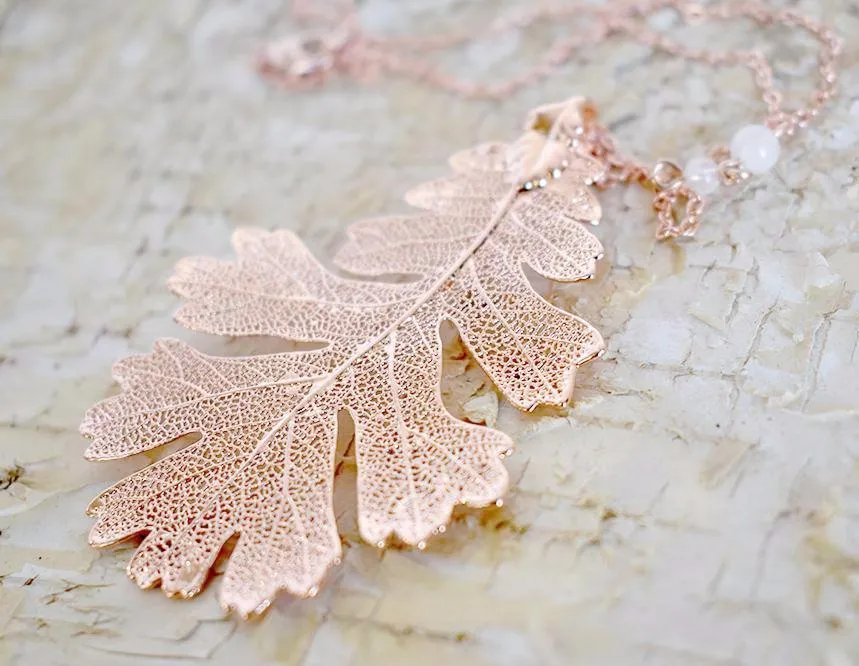 Rose Gold & Copper Large Oak Leaf Necklace | Copper Electroformed Nature