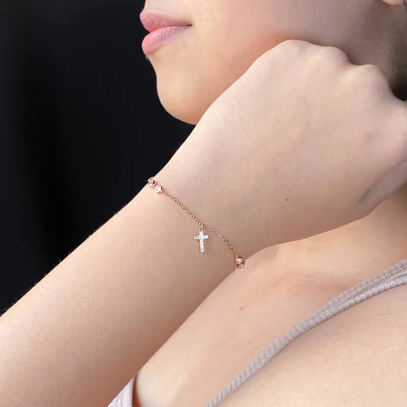 Rosegold Divine Cross Charms Bracelet