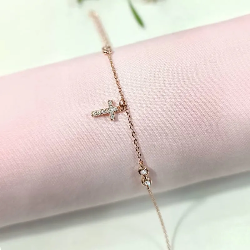 Rosegold Divine Cross Charms Bracelet