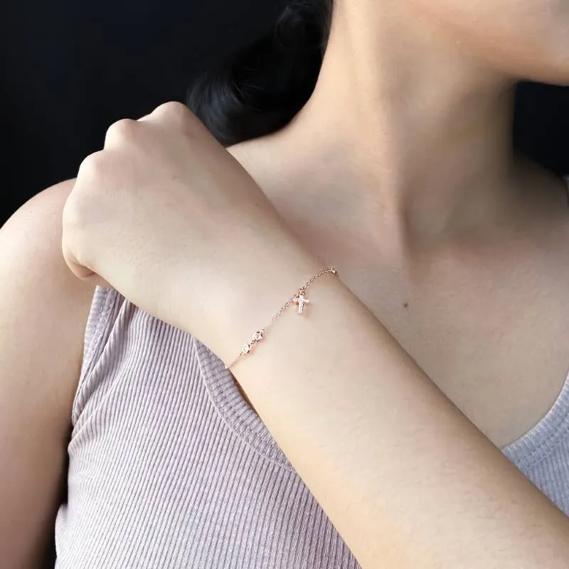 Rosegold Divine Cross Charms Bracelet