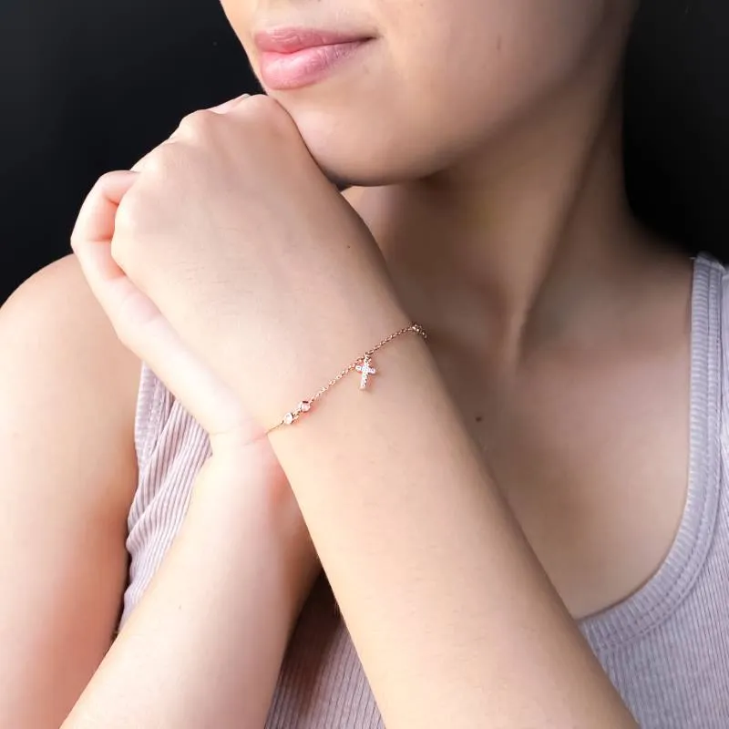 Rosegold Divine Cross Charms Bracelet