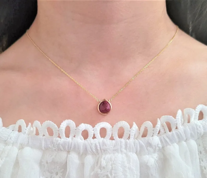 Ruby Heart Briolette Pendant Necklace