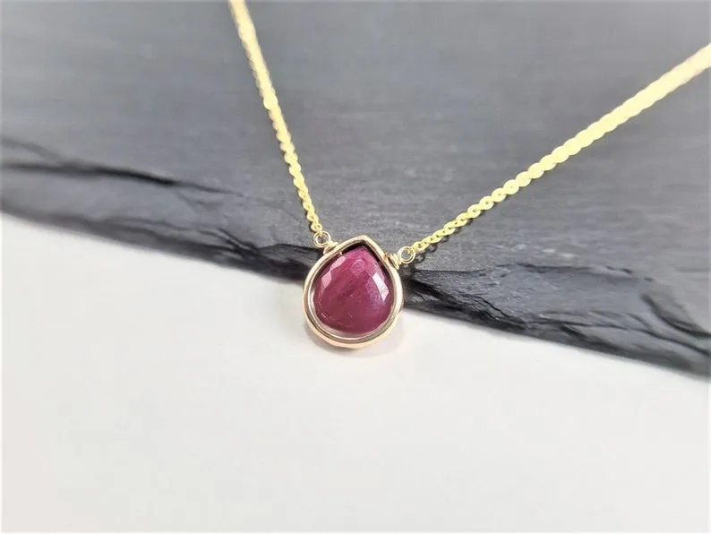 Ruby Heart Briolette Pendant Necklace