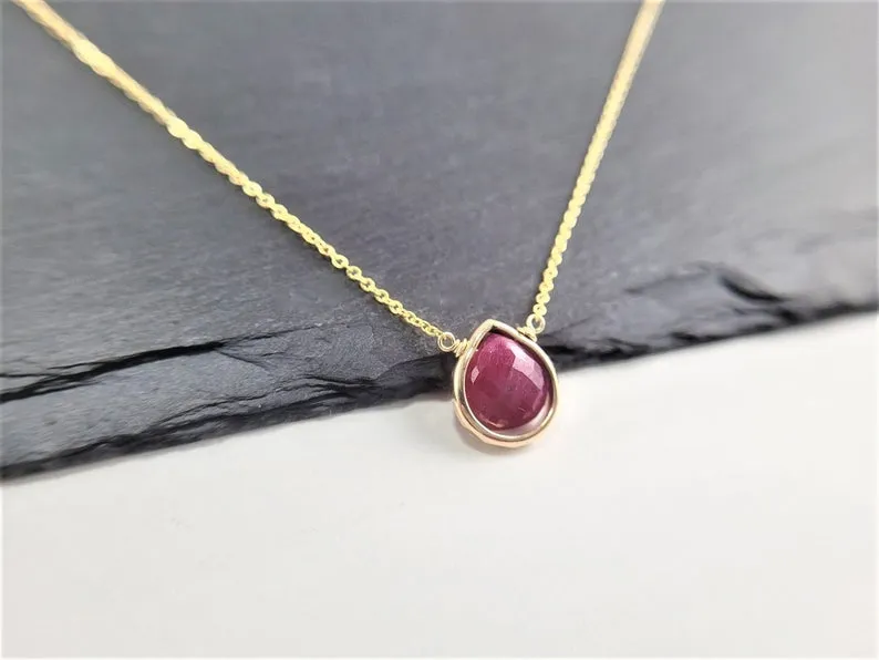Ruby Heart Briolette Pendant Necklace