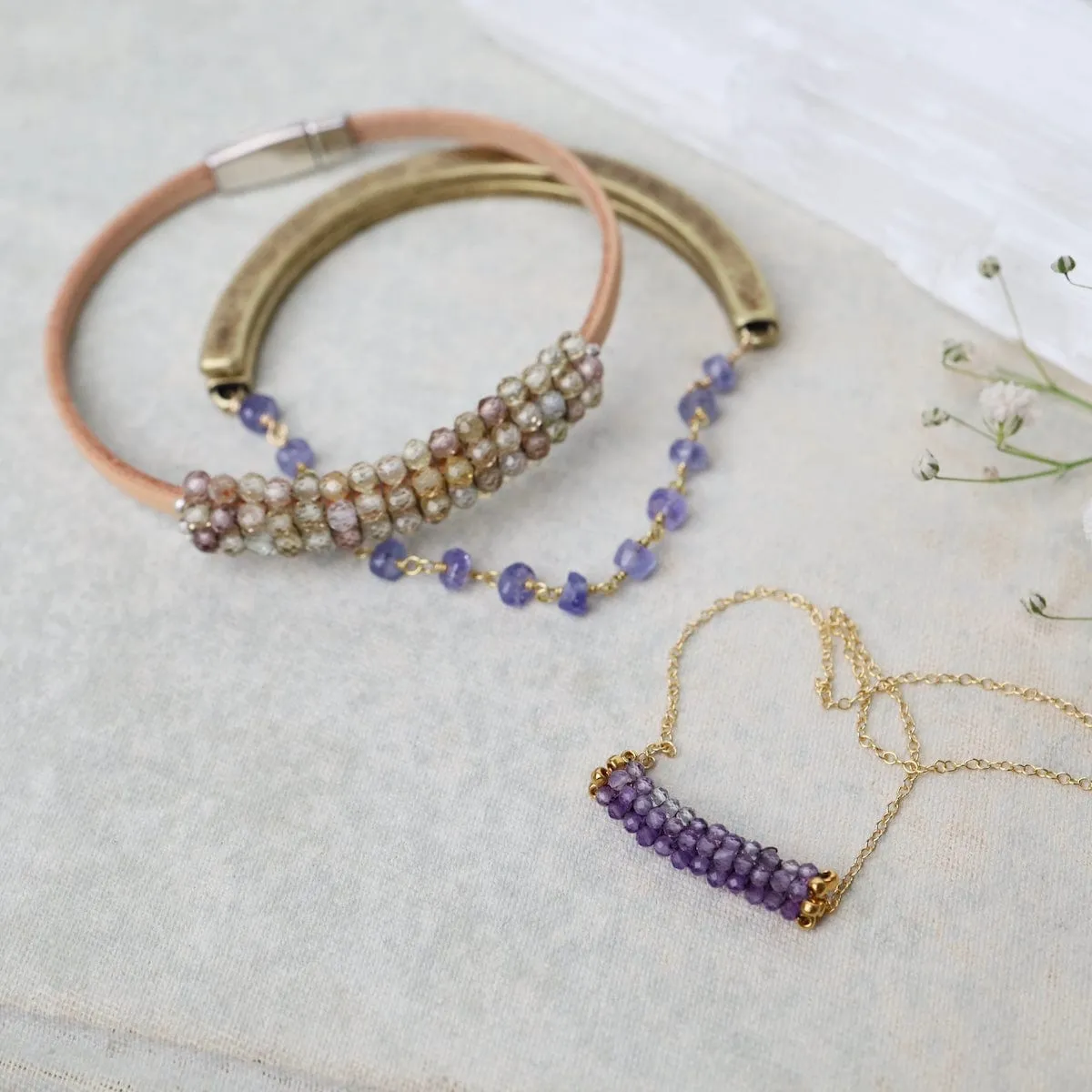 Shaded Amethyst Gold Trim Necklace