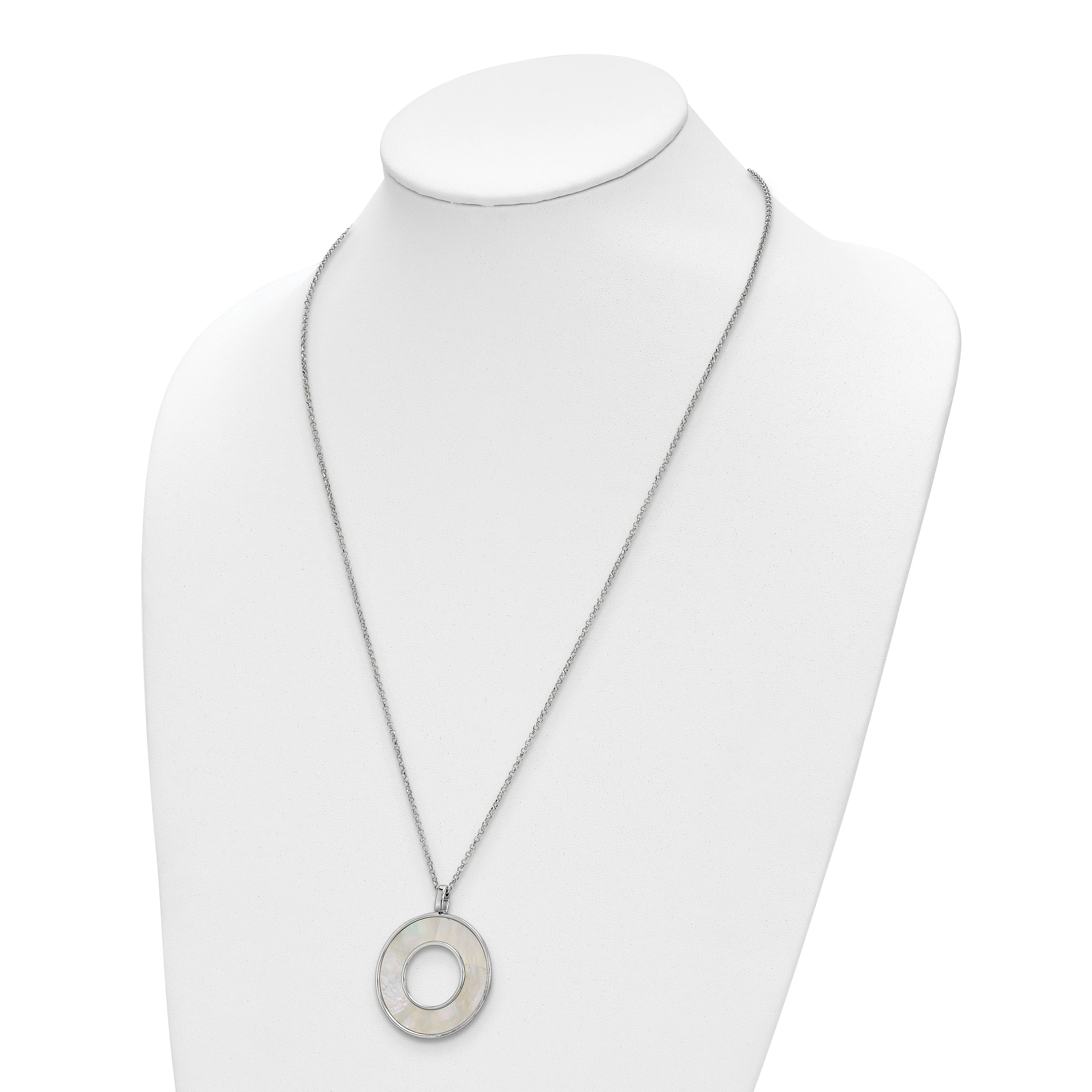 Silver Mother of Pearl Circle Pendant Necklace