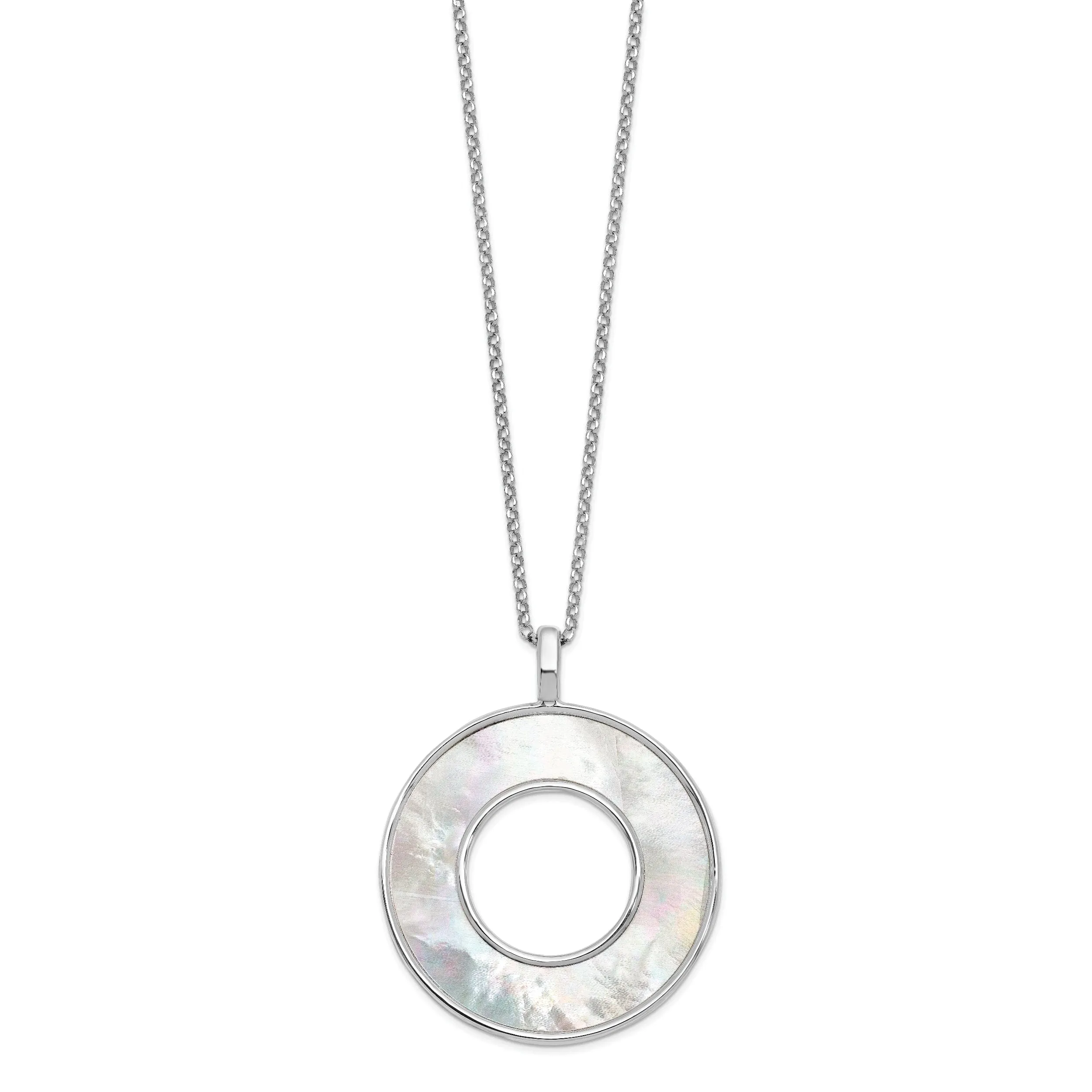 Silver Mother of Pearl Circle Pendant Necklace