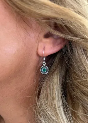 Solid Silver Green Onyx Round Drop Earrings