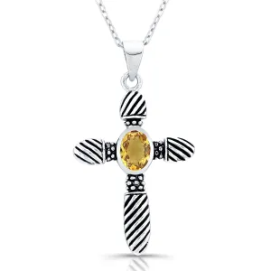 Sterling Silver Black Rhodium Plated with Simulated Citrine Necklace