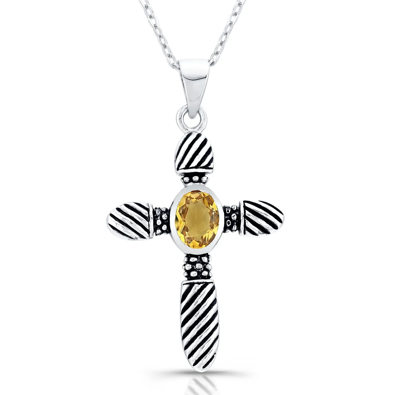 Sterling Silver Black Rhodium Plated with Simulated Citrine Necklace