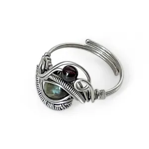 Wrapped Adjustable Labradorite Garnet Application Gemstone Ring