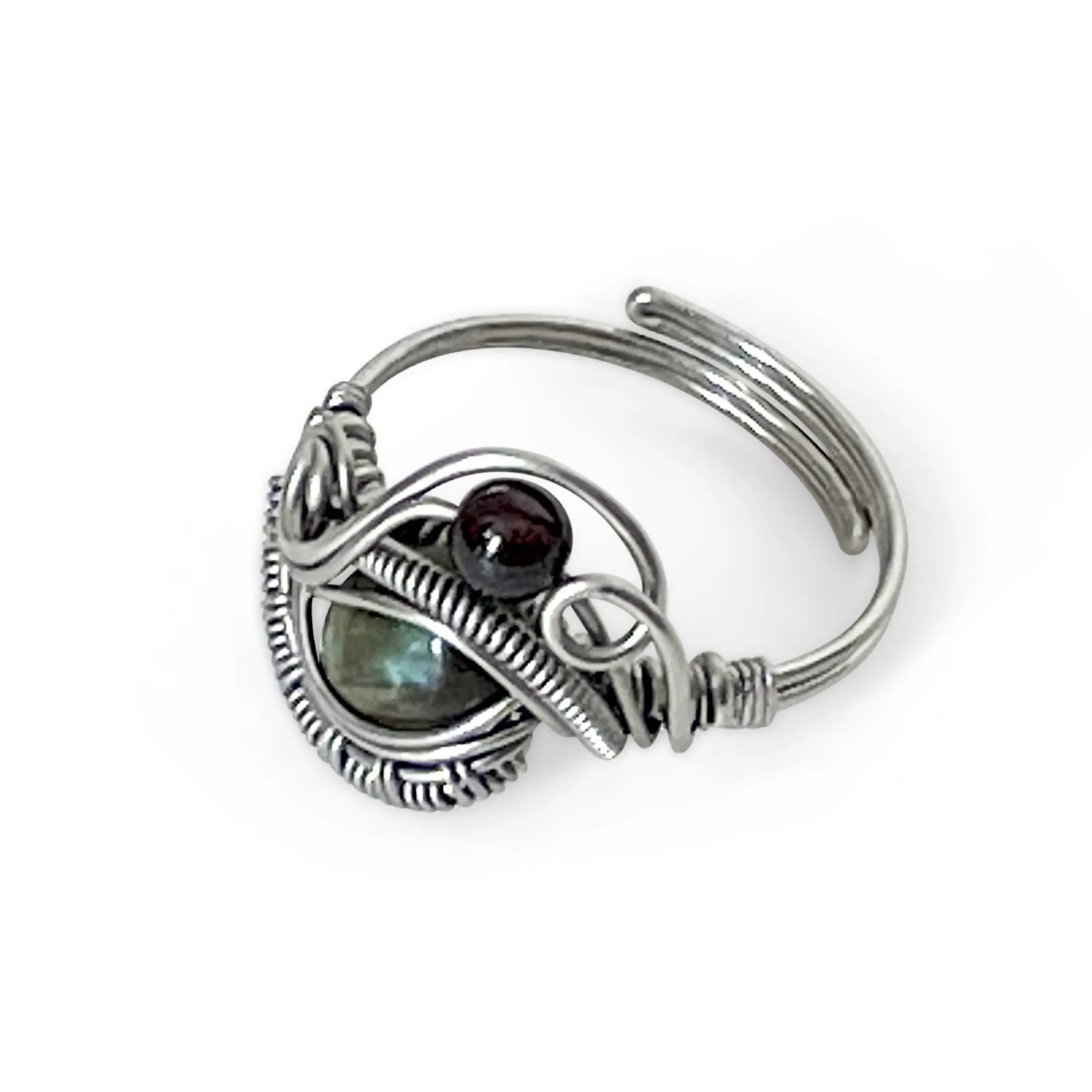 Wrapped Adjustable Labradorite Garnet Application Gemstone Ring